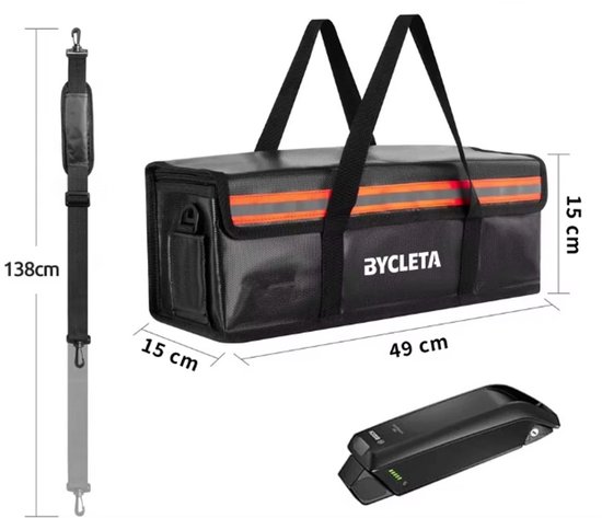 Bycleta Fatbike / Ebike Accutas - Waterdicht & Vuurvast tot 1400°C - Batterijtas fatbike - accu tas - 8 laags bescherming - 50×14×16cm - met laadgat - geschikt voor ouxi / qmwheel / engwe / v20 accus en meer van BYCLETA — afbeelding 5
