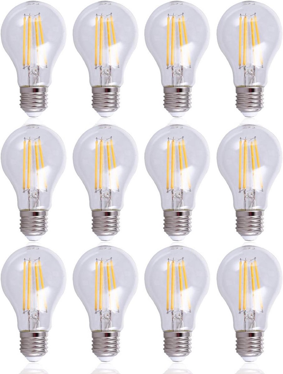 Set van 12 Vintage LED Lampen E27 Helder Glas Dimbare A60 Gloeilampen