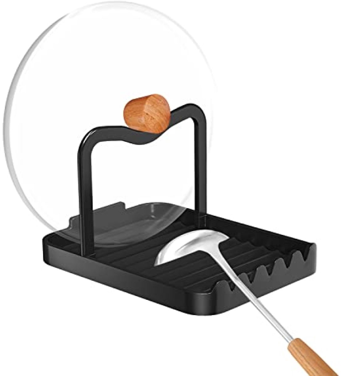 Zwarte houder voor deksels en keukengerei - Compact en stevig
