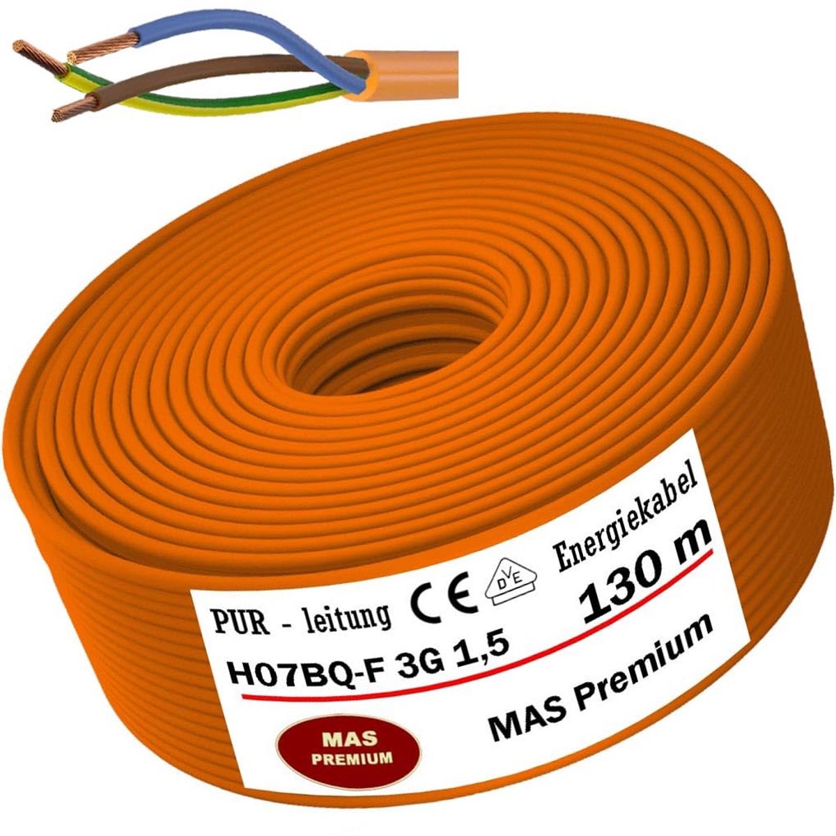 Oranje PUR-kabel H07BQ-F 2x1,5 tot 7G1,5 Apparaat- en Bouwplaatskabel