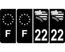 Set van 4 Kentekenplaatstickers met Regionaal Logo en Nummer (Zwart/F)