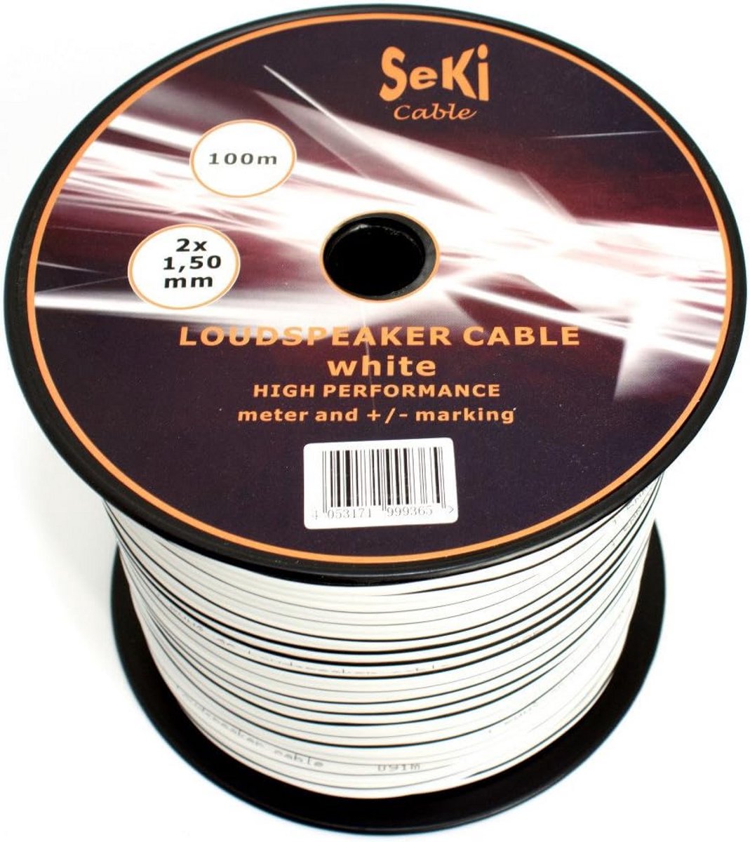 Luidsprekerkabel 2x1,50mm2 - 100m Wit - Audiokabel voor Hifi en Home Entertainment