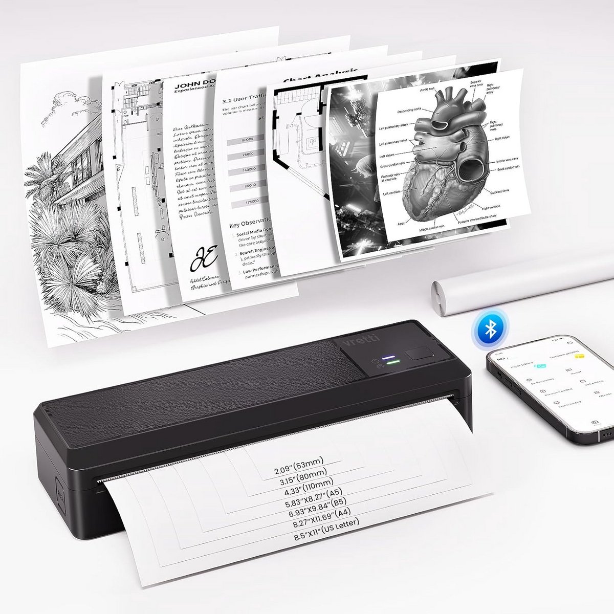 Draagbare A4 Thermische Mobiele Printer voor Smartphone en Onderweg