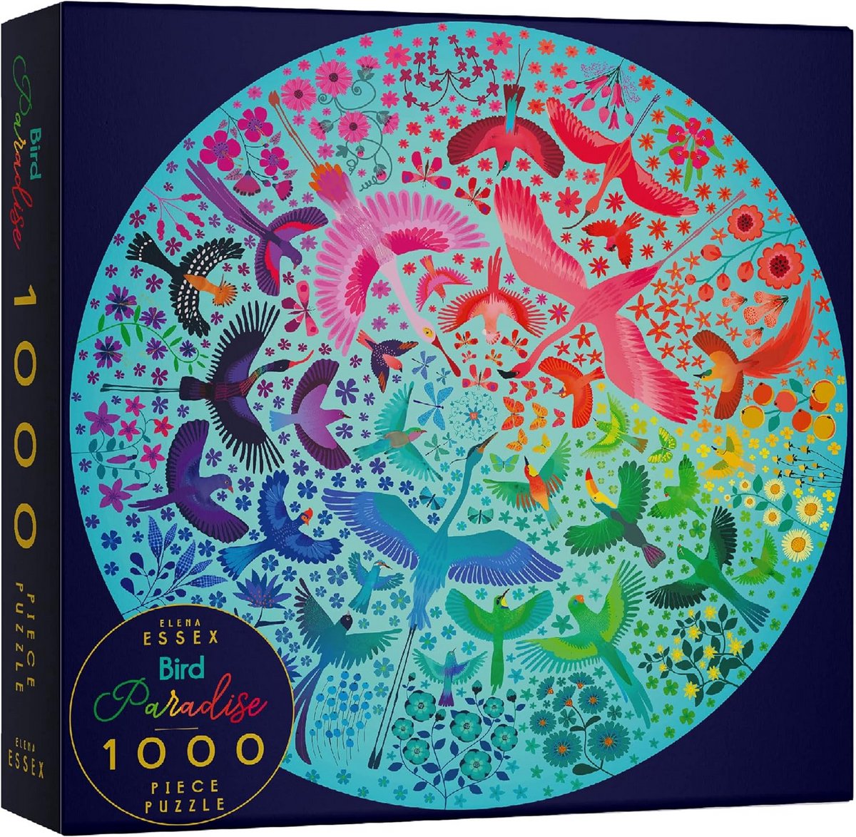 Ronde Puzzel 1000 Stukken voor Volwassenen - Prachtige Vogelscène en Kleurrijk Gradiënt Ontwerp