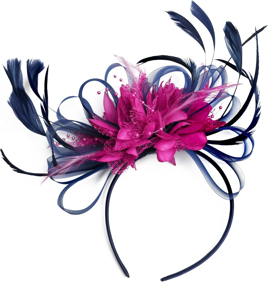 Elegante Veer Haaraccessoire Hoofdband Marineblauw Roze - Geschikt voor Bruiloft & Feest