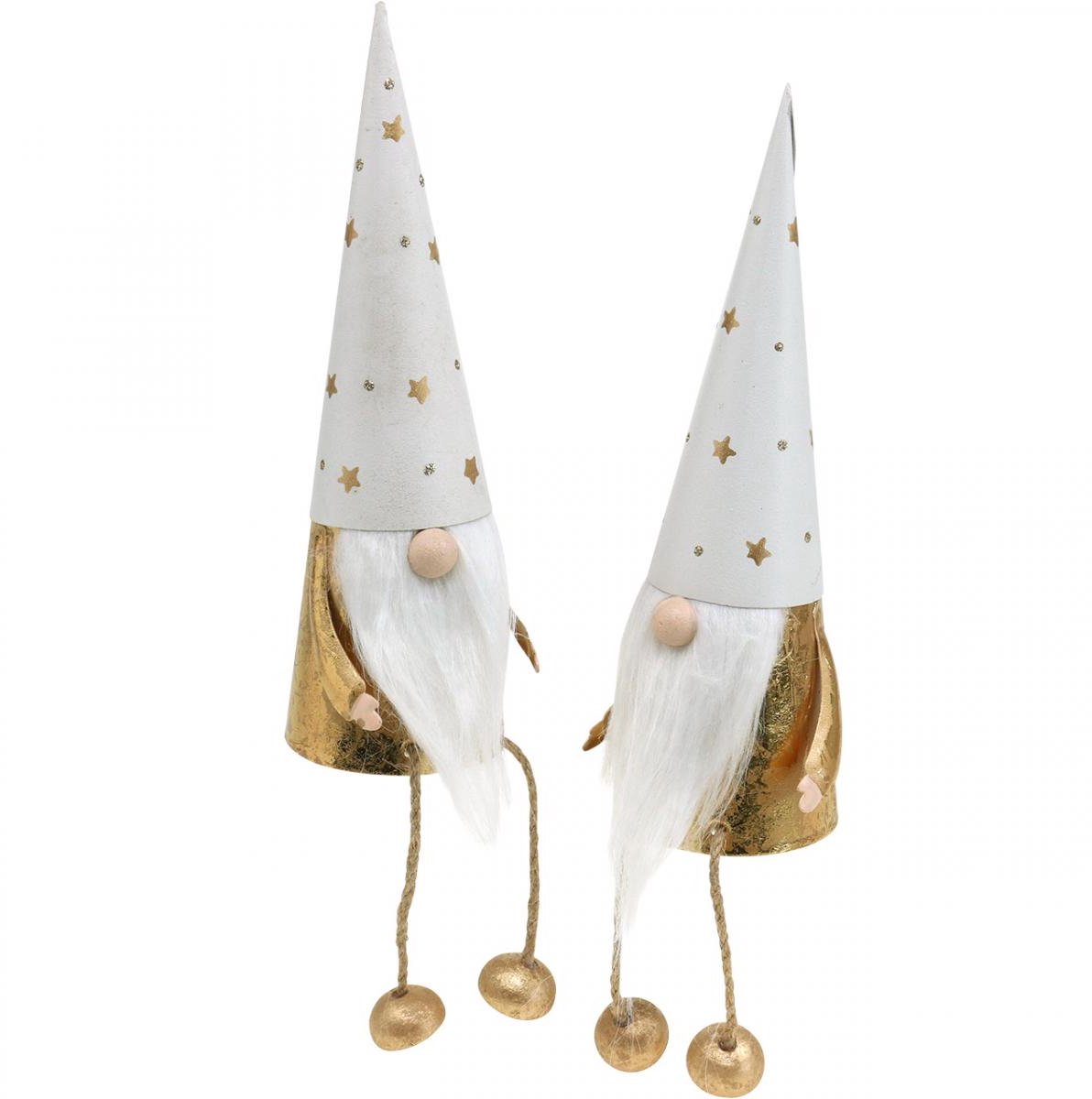 Kabouter Kerstdecoratiefiguur wit, goud Ø6,5cm H22cm 2 st, 2 Stück