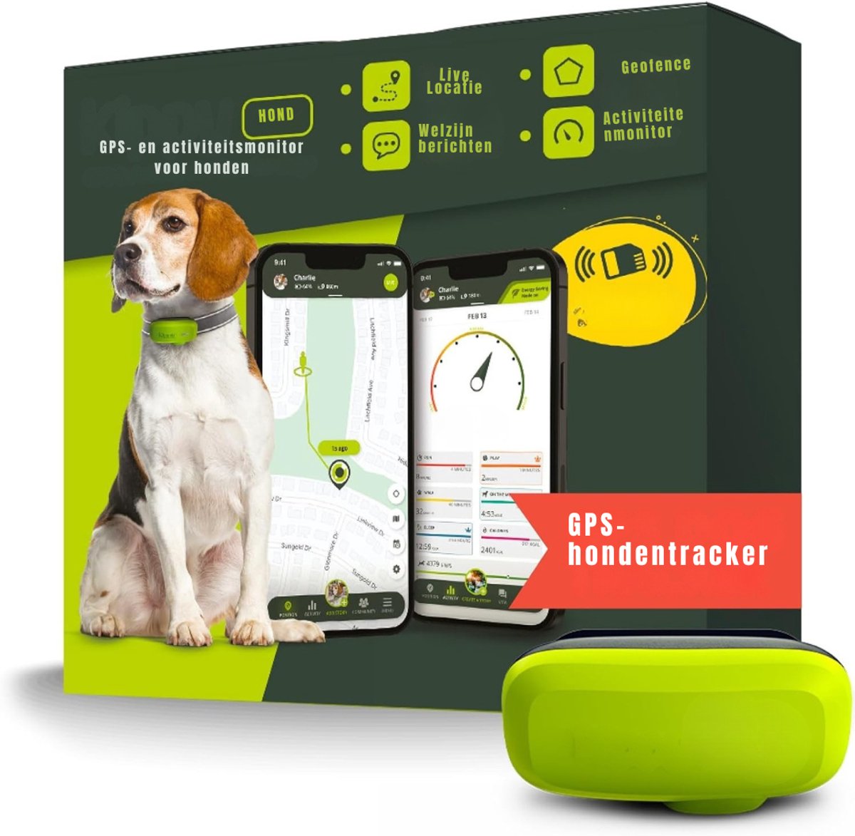 MIRA® GPS Tracker hond - GPS Tracker - GPS Trackers - Groen - 12cm x 12cm x 6cm