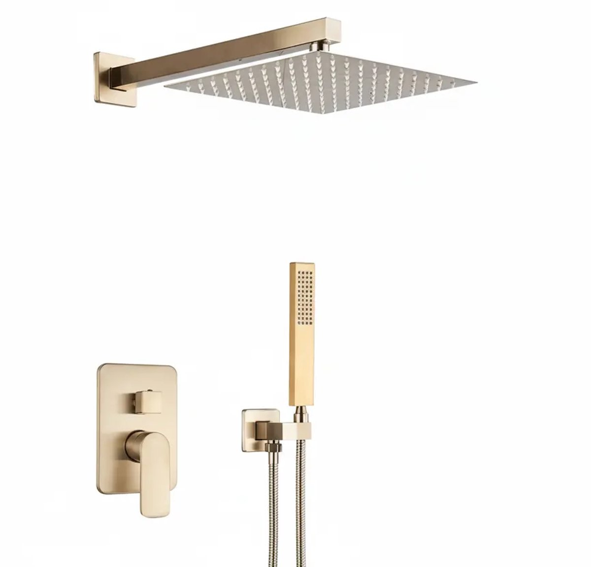 SaniSupreme® Doucheset Vienna 30 cm Regendouche vierkant 2-weg geborsteld goud