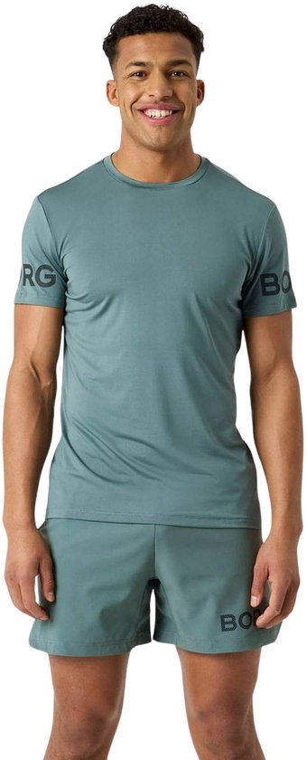 Chemise de Sport Björn Borg Homme Manches Courtes - Balsam Vert - Polyester Recyclé - Taille L