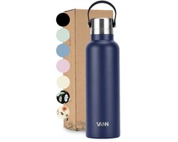 VANN® 100% RVS Thermosfles 600 ML voor volwassenen – 3-wandige waterfles – Geen plastic – 24 uur koud/12 uur warm – Donker Blauw – VANN ESSENTIAL BOTTLE®