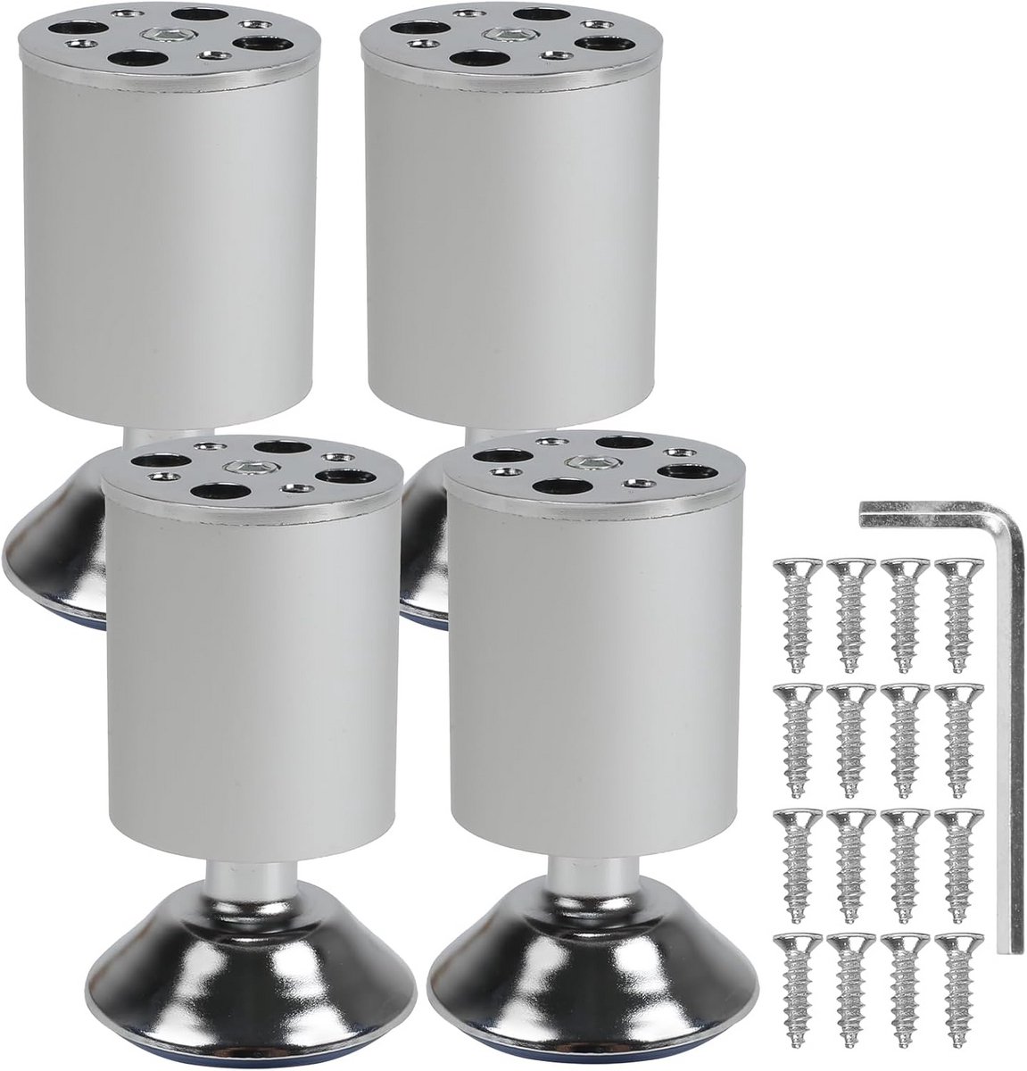 4 stuks Verstelbare Meubelpoten 10 cm Zilveren Aluminium Poten voor Tafel, Bureau en Kast