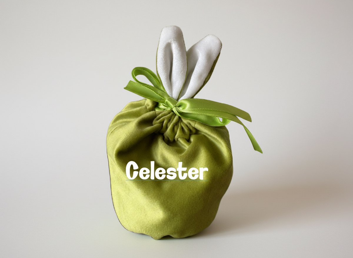 Hip met Pit Creaties Paaszakje - Groen fluweel - Met konijnenoren - 15x18 cm - Met naam - Gepersonaliseerd