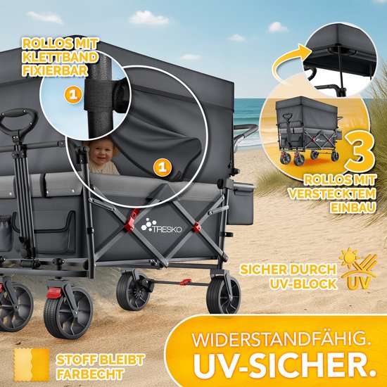 TRESKO® Opvouwbare bolderkar met dak, koelvak en zijrolgordijnen | Handwagen maximaal belastbaar tot 150 kg | Transportwagen met massief rubberen banden en vastzetrem (voor en achter) en 3-punts — afbeelding 5
