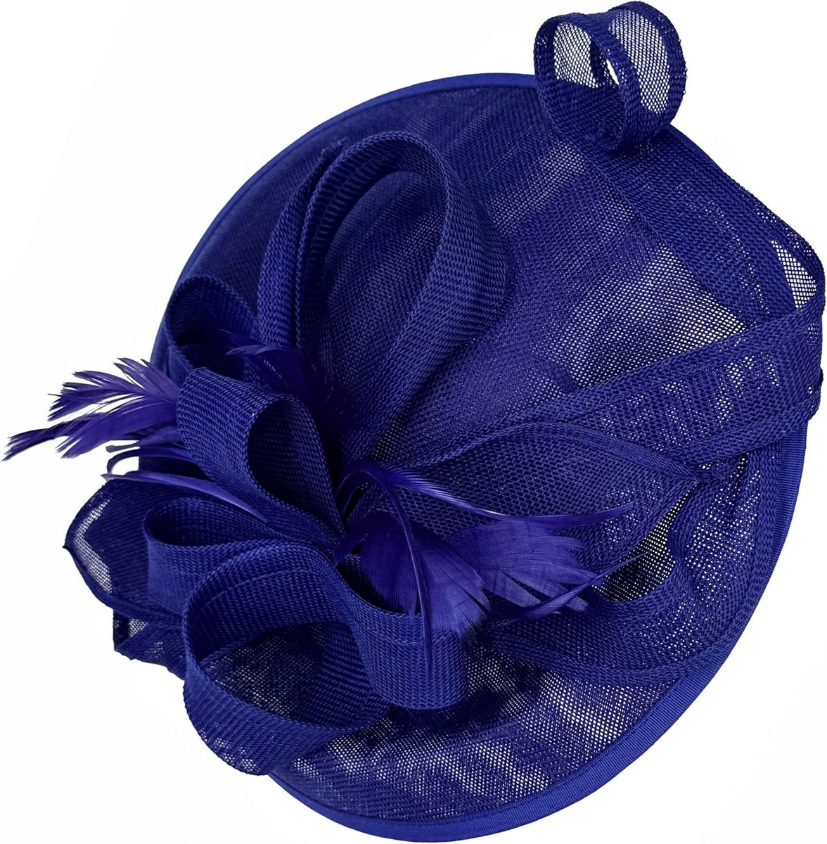 Grote Blauwe Schotel Fascinator Hoed Sinamay voor Dames Bruiloft Hoofddeksel
