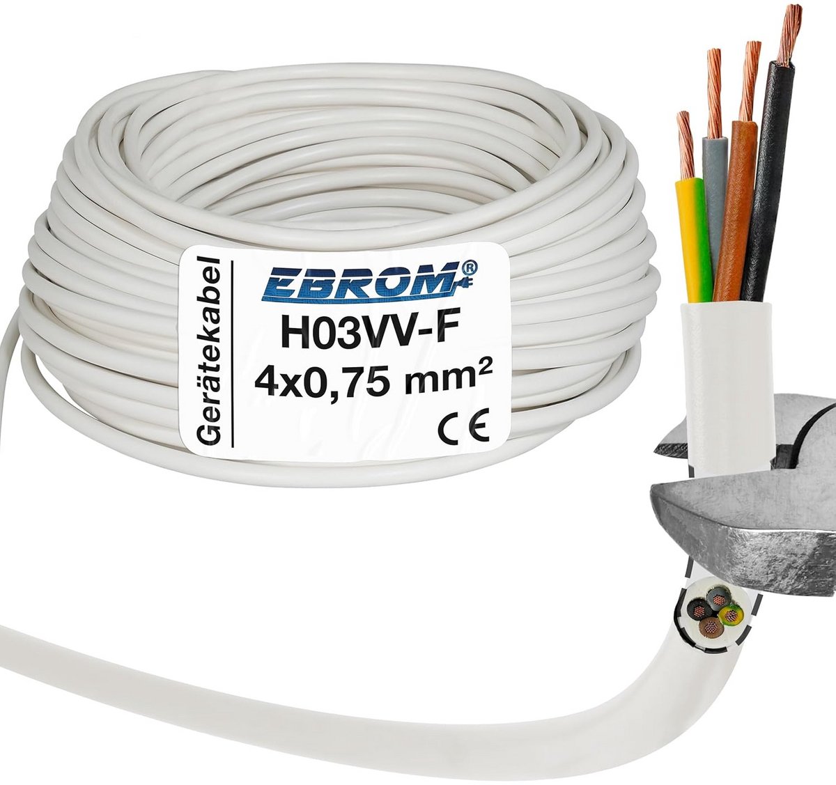 Ronde Kunststof Kabel 4x0,75 mm² Wit Elektrische Stroomdraad Diverse Lengtes
