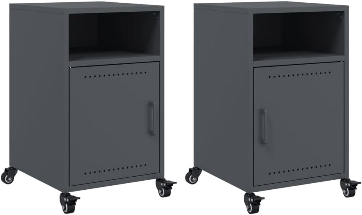 Set van 2 Nachtkastjes Antraciet Staal Moderne Bijzettafels