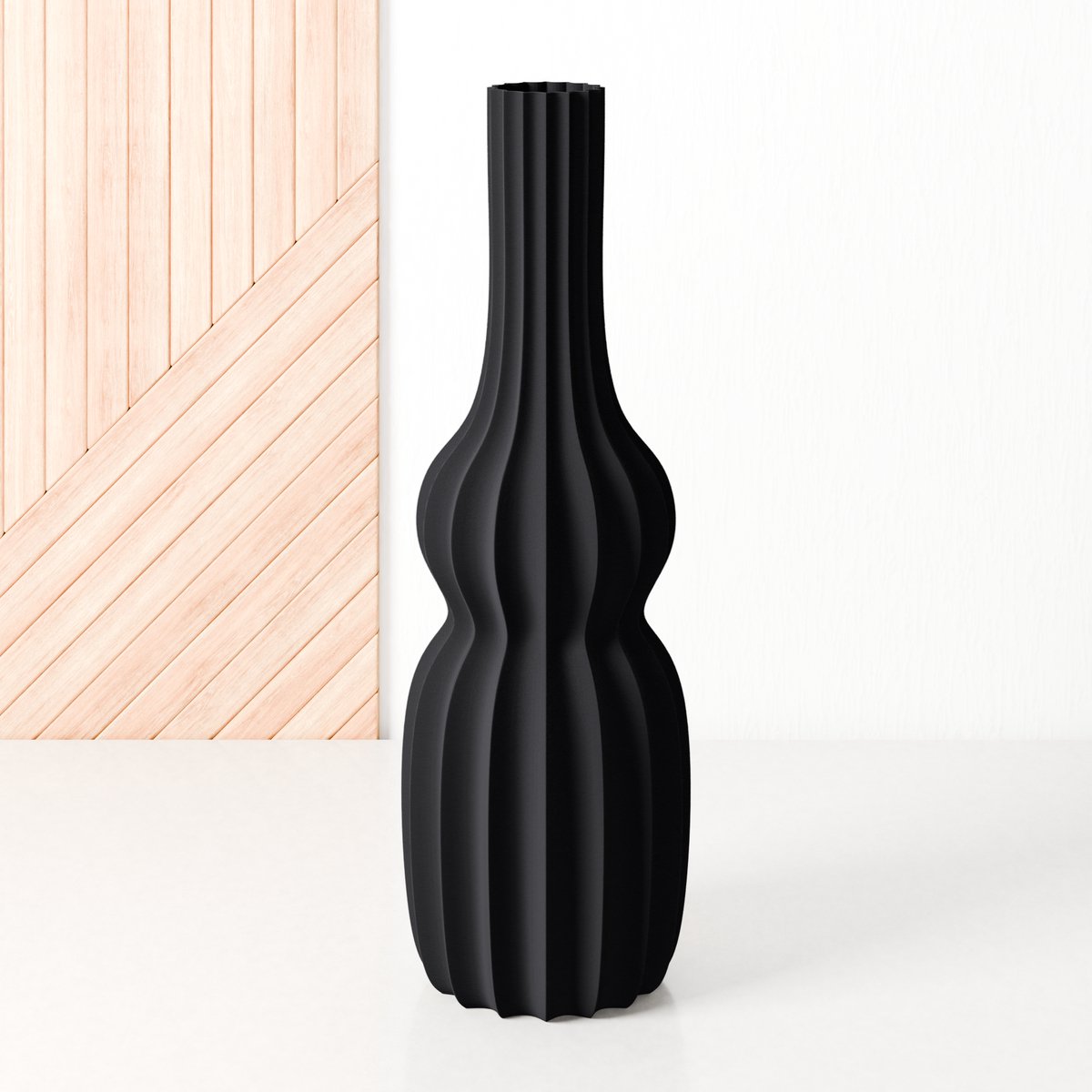 Fleuriek Hoge vaas Zwart - H40 cm - Smalle vloervaas of decoratieve bloemenvaas, gekleurde design vaas van kunststof - Ventserbank vaas