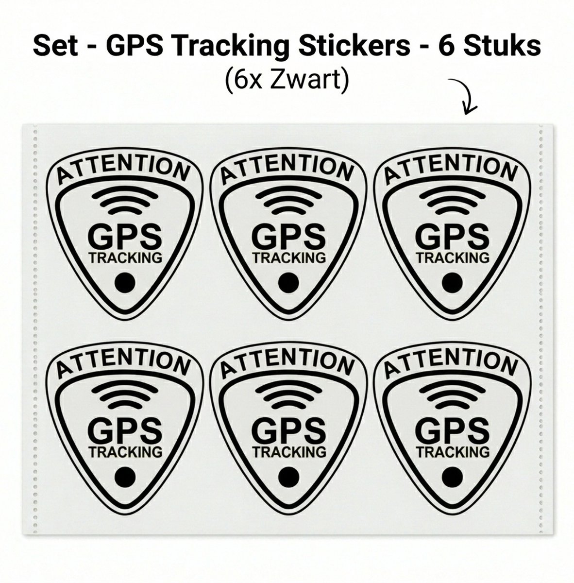 GPS Tracking Stickers Zwart – Premium Beveiligingsstickers – Set van 6 – 2,7 x 3 cm