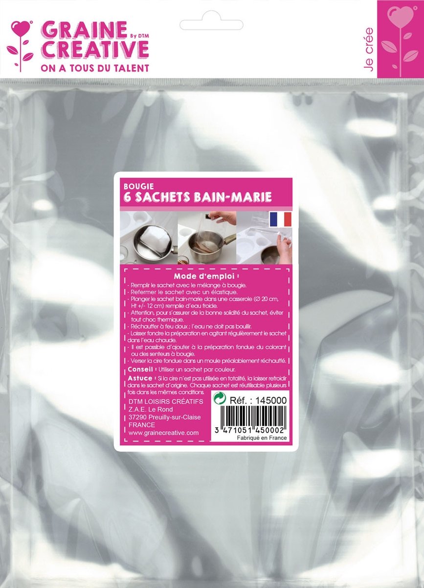 Graine Creative transparante au bain-marie zakjes voor kaarsenwas 6 stuks.