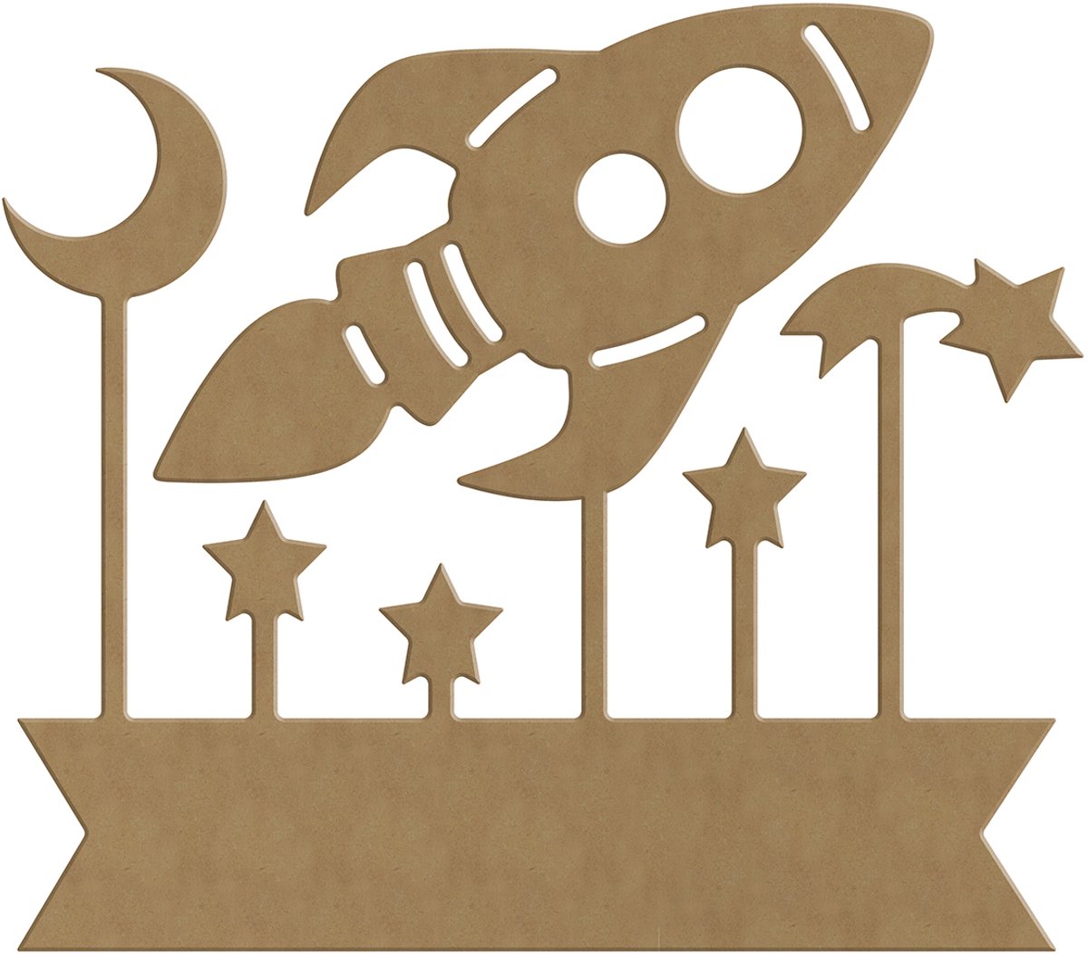 Gomille MDF figuur ruimte banner 29x25 cm - decoratie naambord.