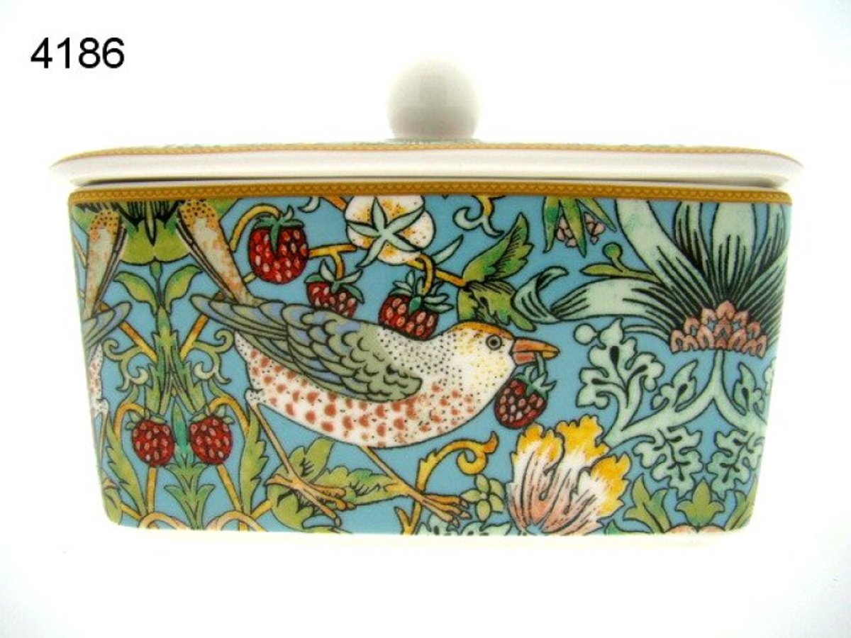 Lesser & Pavey Botervloot William Morris - Strawberry thief - porselein - met deksel - 14 x 10 x 12 cm
