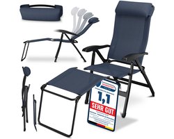 ELONEO Opvouwbare Campingstoel met Afneembare Voetensteun - Comfortabele Aluminium Ligstoel voor Tuin en Balkon met Verstelbare Rugleuning (Blauw)