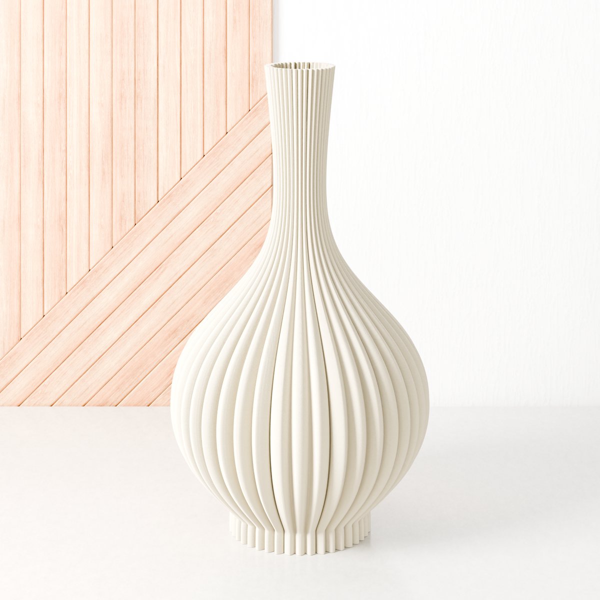 Fleuriek Vaas - Beige - H40 cm - Vaas voor zijden bloemen of kunstbloemen - Woonaccessoires voor droogbloemen - 3D geprinte vaas van gerecycled kunststof