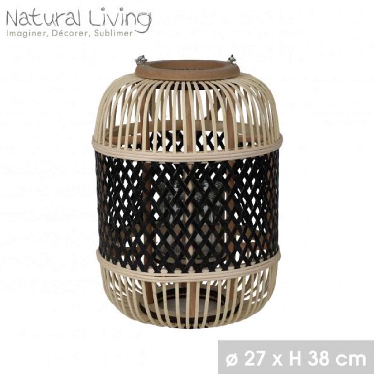 "NATURAL LIVING" Bamboe- en metalen lantaarn YOKO zwart Ø27 cm x H38 cm