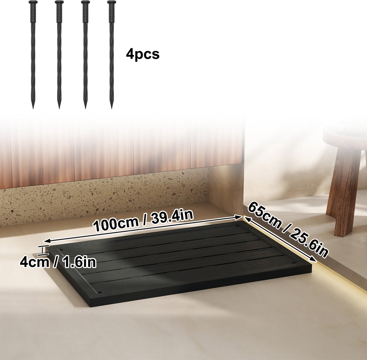 Kunststof Vloerelement voor Zonnedouche 100x56x4cm, Antislip Tuindouche Vloerpanelen met Montagemateriaal, UV-bestendig Buitenvloer voor Buitendouche Sauna Zwembadladder (Antraciet) NAIZY thumbnail 6