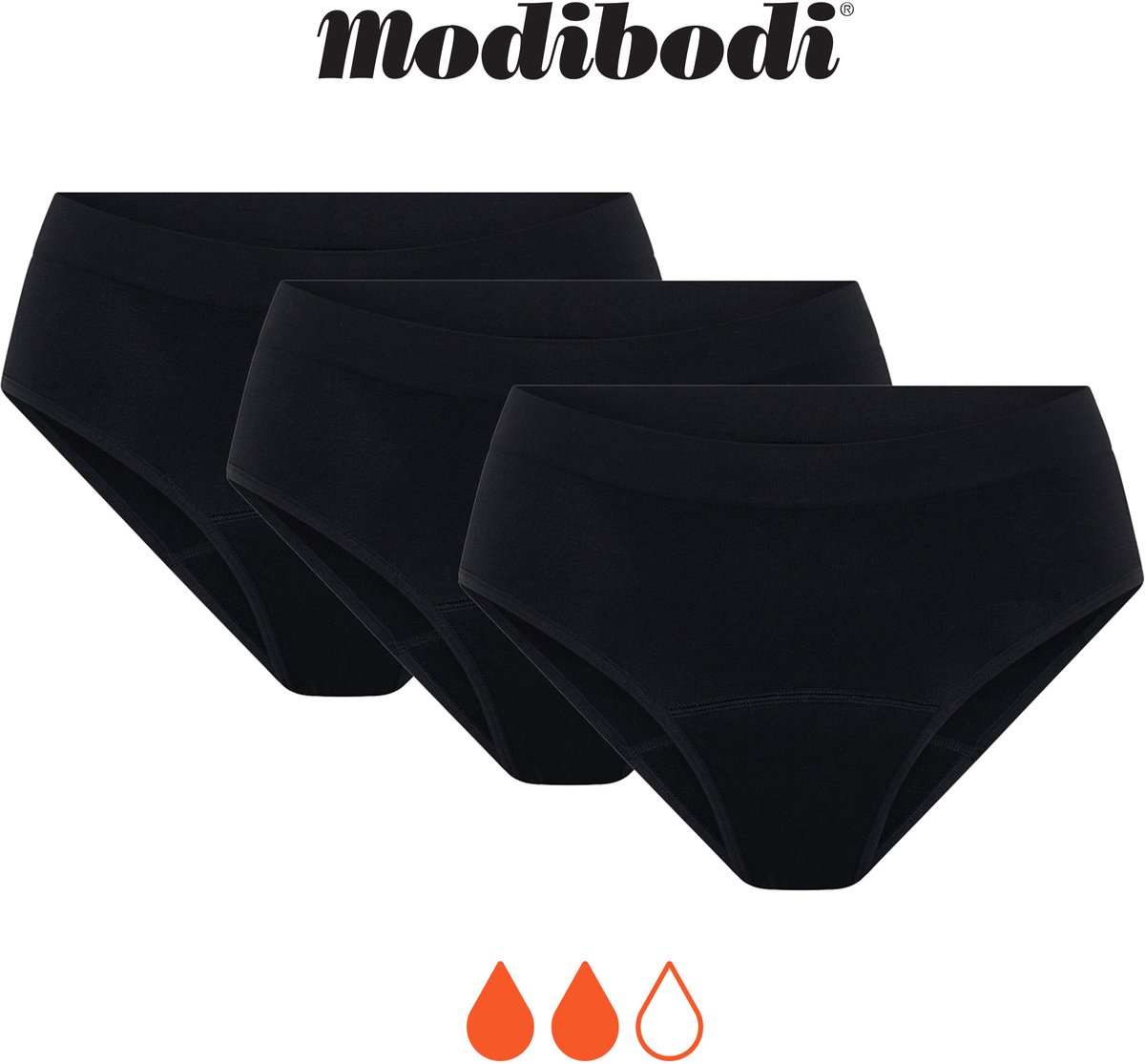 Modibodi Menstruatie Ondergoed Normaal absorberend Dames Soft Stretch Naadloze Bikinislip 3-pack - Zwart40/42