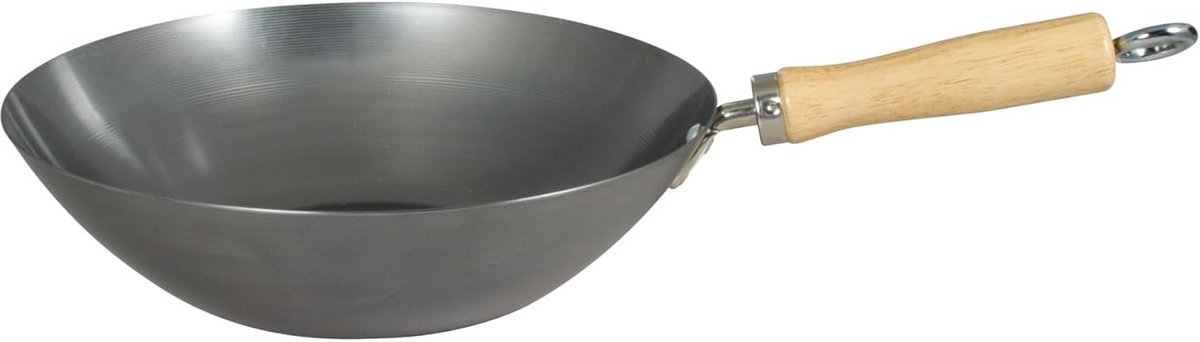 Koolstofstalen Wok met Houten Handvat 27 cm