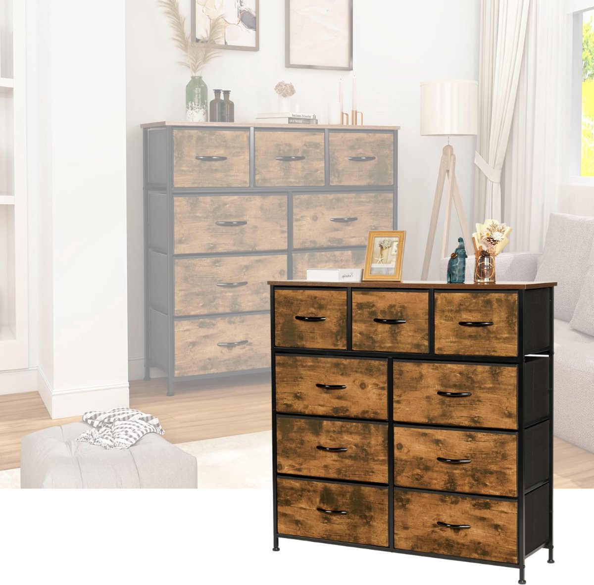 NBAP®Ladenkastje - Ladeblok Bureau Organizer - Archiefkast -Vintagebruin en zwart