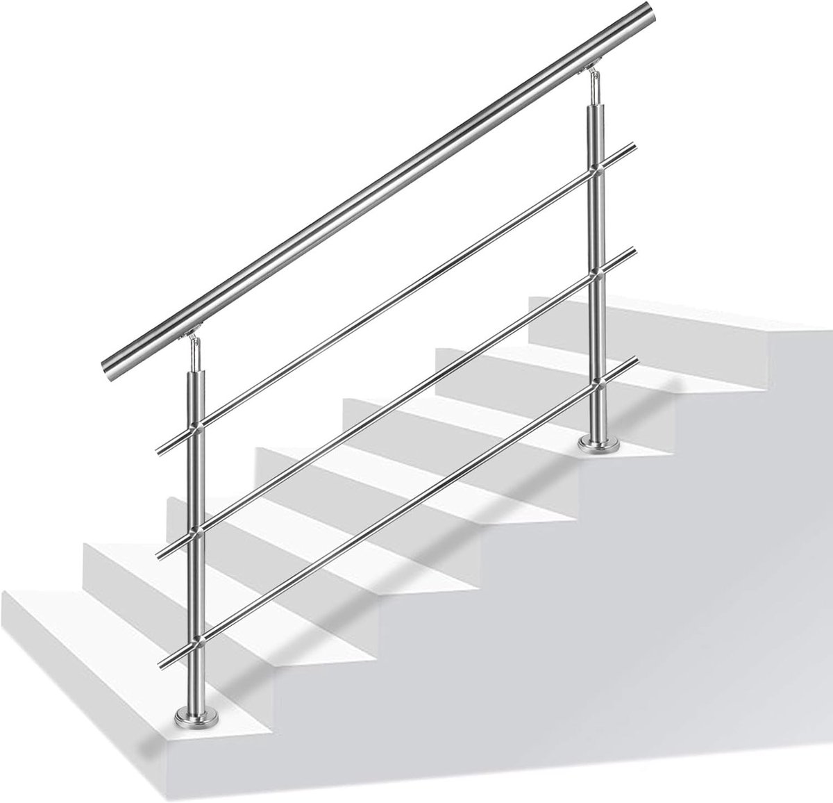 120 cm 3 Dwarsbalken Roestvrijstalen Leuningen Voor Trappen Veiligheidsleuning Trapleuning Incl. Palen & Metalen Pluggen Trapleuningen Leuningpalen Bouwpakket Voor Binnen & Buiten NAIZY