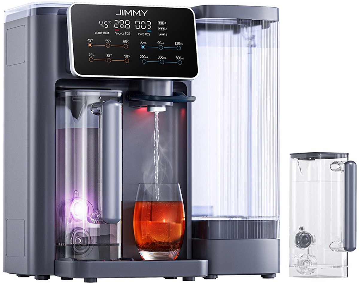 JIMMY R9 Waterfilter - 7-Staps RO Zuivering, 3s Verwarming, UV, 5L Tank, 2 Kan, Touchscreen, Kinderslot​​