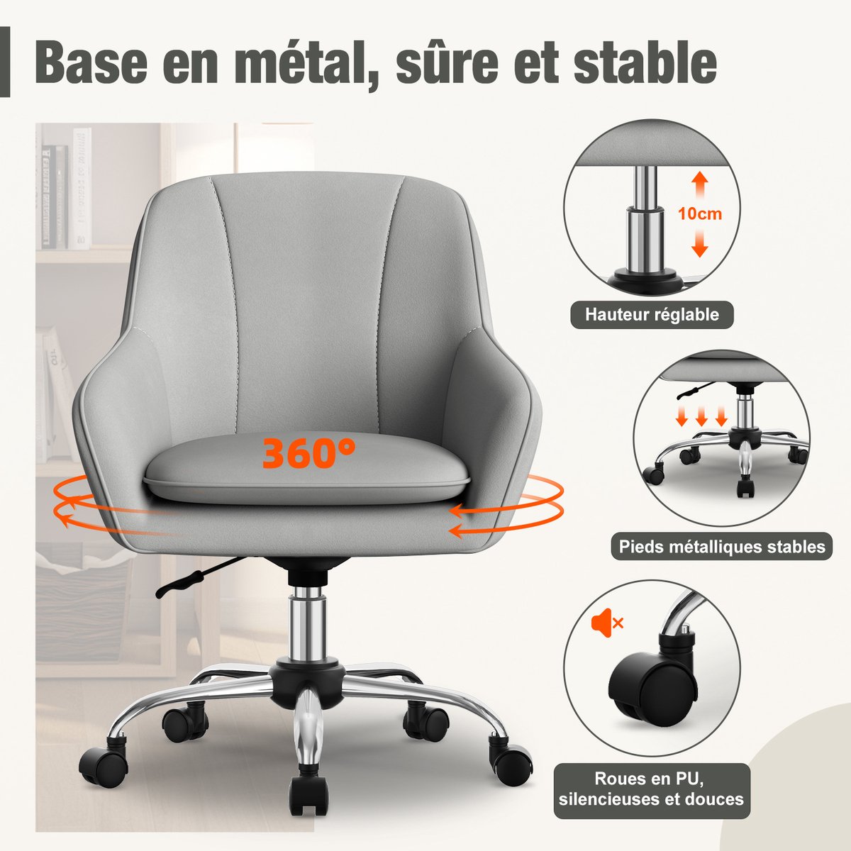 Elekiatech Ergonomische Bureaustoel - Bureaustoel avec Zachte Bouclé Bekleding, Geïntegreerde Armleuningen, Teddy Stoel Dikke Zitting - Grijs thumbnail 4