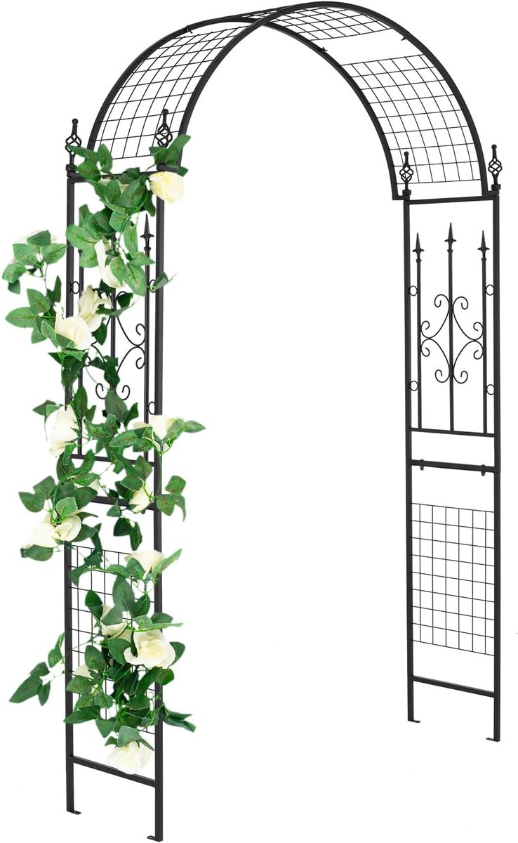 KOMFOTTEU Rozenboog - Tuinboog - Bloemenboog - metaal - met klimhulp en 4 grondpennen - voor tuin en bruiloft - 143 x 40 x 234 cm