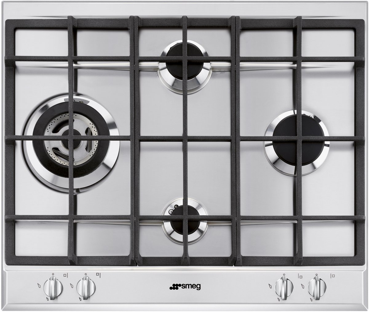 SMEG P261XGHNLK - Gaskookplaat - 60 cm - RVS - 4 Gasbranders - Opbouw Kookplaat - Ingebouwde Wokbrander