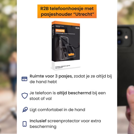 Coque R2B compatible avec iPhone 11 – Porte-cartes pour 3 cartes – Coque de téléphone avec protecteur d’écran – Modèle Utrecht