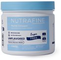 Wit met lichtblauw deksel Nutrafine Marine Collagen Unflavored pot met 210g, 'Sugar Free' en 'Less Than 2000 Dalton'.