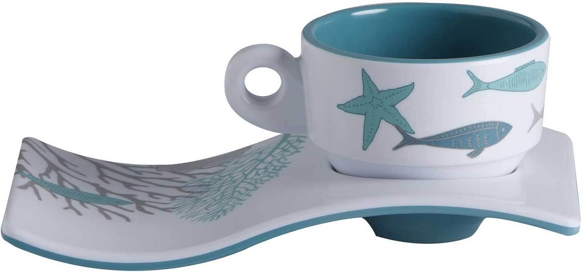 Set van 2 Espresso Kopjes met Golvende Schotels - Melamine, Antislip voor Boot en Buiten