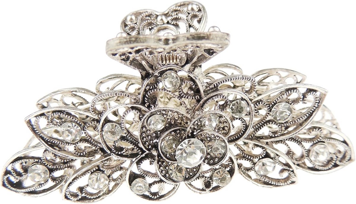 Grote Haar Klauw Clip 9cm - Vintage Strass Kristal - Robuust Metaal - Heldere Steentjes