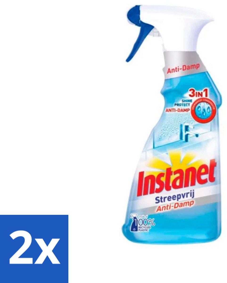 2 x Instanet - Schoonmaakspray - Anti-Damp - Streepvrij - 3in1 - 500 ml - Schoonmaakspray - Ramen Schoonmaken - Streepvrij - Anti-damp - Schoonmaakproduct