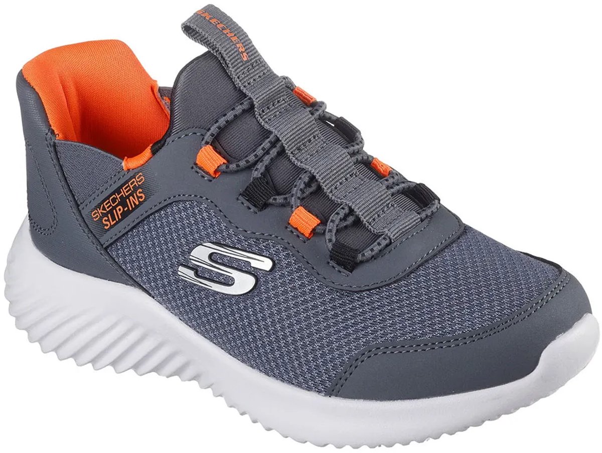 Skechers Bounder Brisk Burst Charcoal Black Synthetic / Textile / Black Trim / Orange / Black Trim