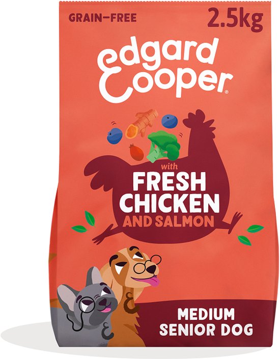 Edgard & Cooper Senior Hondenbrokken Voor Medium Honden, Verse Kip En Zalm, 2.5Kg, Graanvrijrecept Met Extra Glucosamine, Natuurlijke Ingrediënten, Perfecte Vezelbalans
