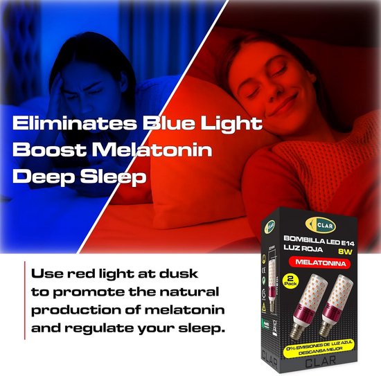 Rood Licht E14 Slaaplamp - Melatonine Bevorderend Nachtlampje Zonder Blauw Licht (Set van 2) van Merkloos — afbeelding 3