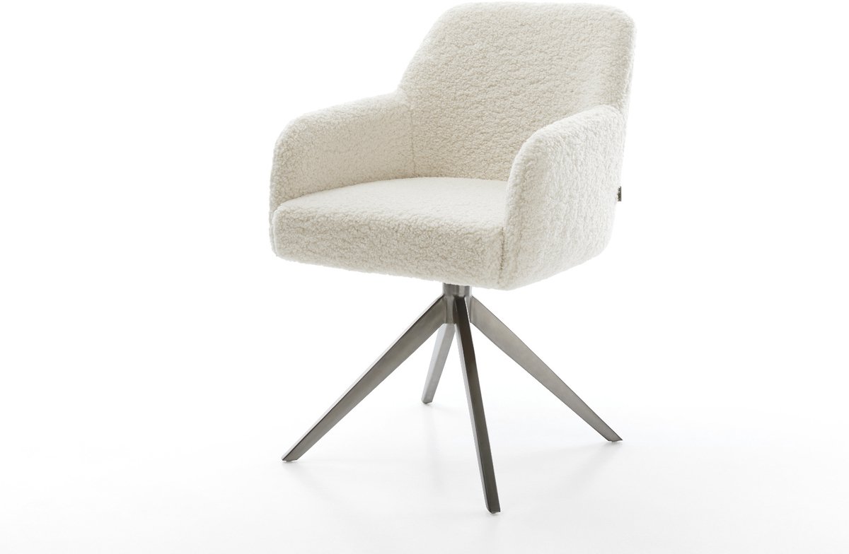 DELIFE Eetkamerstoel Greg-Flex kruisframe breed grafiet teddy beige 360° draaibaar rocker-functie pocketveer kern