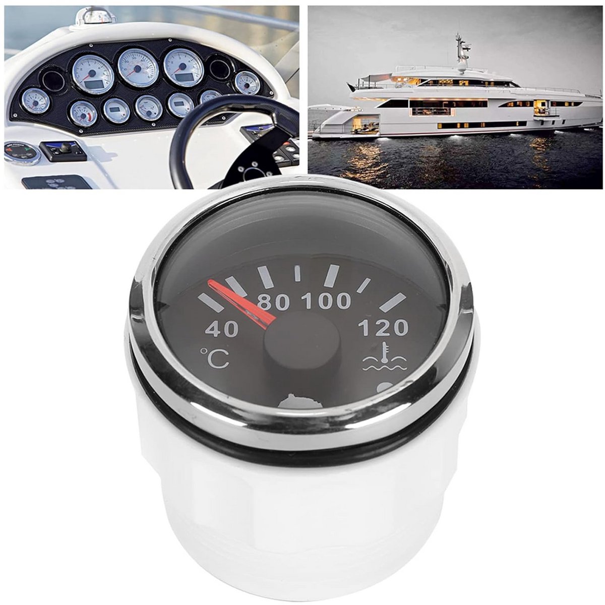 Waterkoeling Temperatuurmeter 52mm 12V/24V met Alarmfunctie - IP67 Waterdicht voor Auto & Boot