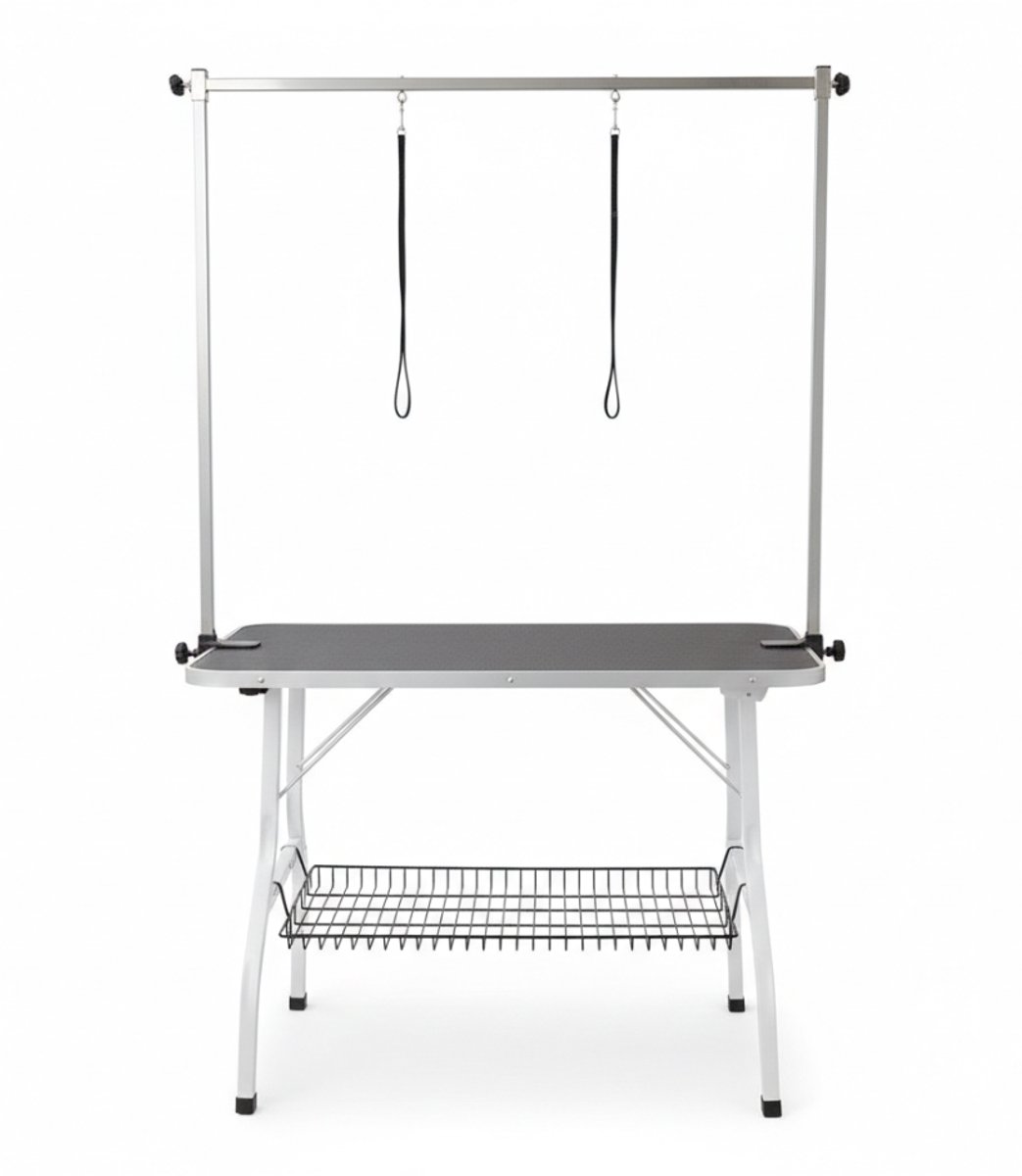 Livista Trimtafel voor Huisdieren - Verstelbare Trimtafel - Veilig en Stevig - Met Dubbele Aanlijnoptie - 2 Lussen - Opbergschap - 120L x 61B x 169H cm - Zwart