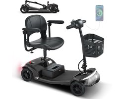 Sweetrich S2 Scootmobiel–Elektrische Scootmobiel–12Ah Accu–15 km Actieradius–250W Motor–4 wielen–Opvouwbaar–136 kg Draagkracht–Voor Senioren–Zwart