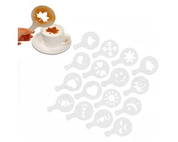 16 Stuks Koffie decoratie sjablonen – Draadtrekken - Mal voor mooi koffieafdrukken - Cappuccino sjabloon - Cacao sjablonen - Melkschuim - Spray - Thuis - Keuken - LOUZIR